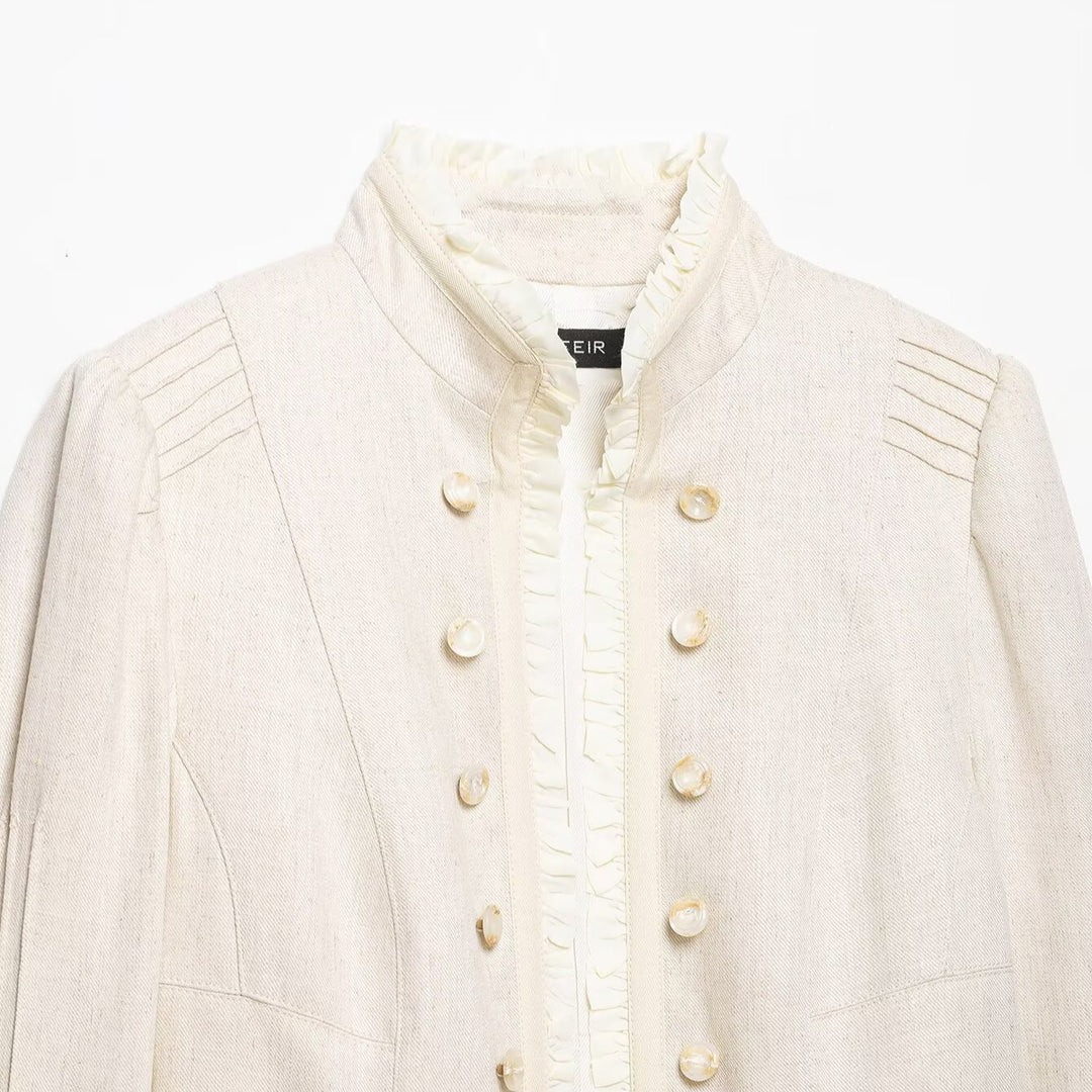 Damen Cropped Jacke mit Stehkragen, Biesenärmeln und Rüschenblende Nord Taschen