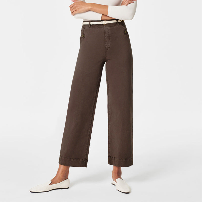 Damen Weite High-Waist Hose mit modischen Knopfdetails