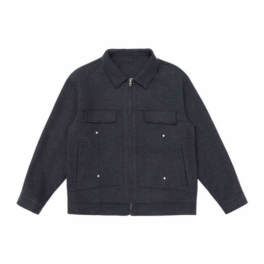 Herren Wollmix‑Shacket mit Reißverschluss, Pattentaschen und kastiger Silhouette Nord Taschen