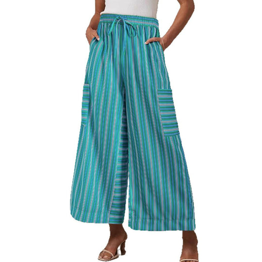 Damen Weitgeschnittene Streifen-Hose Nord Taschen