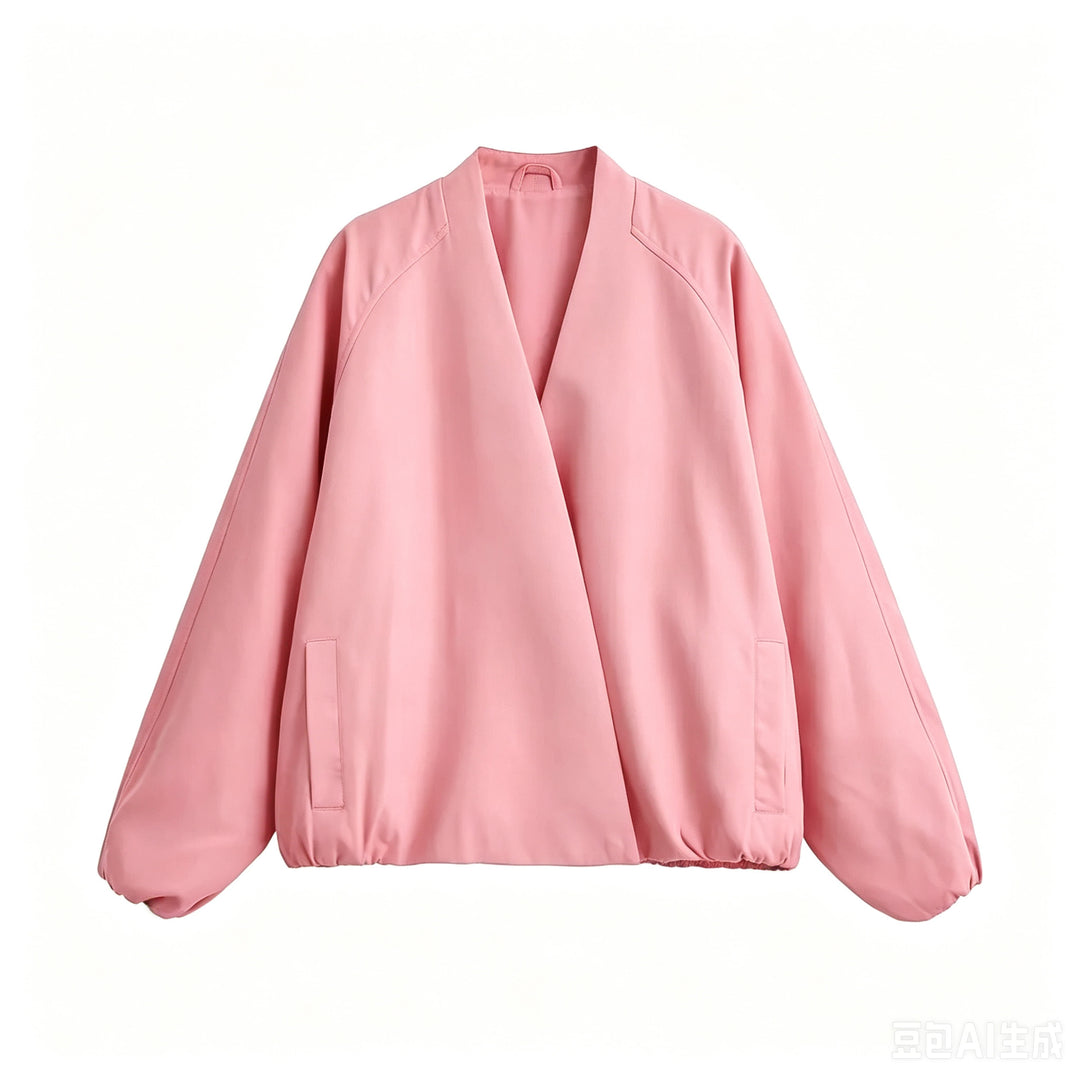 Damen Oversized Kimono-Übergangsjacke mit Raglanärmeln und elastischem Saum Nord Taschen