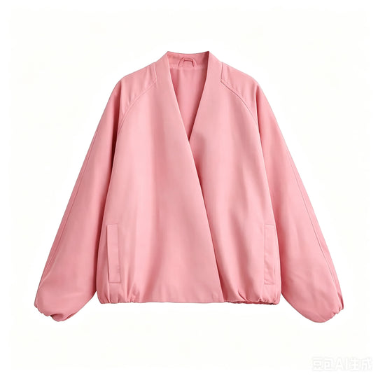 Damen Oversized Kimono-Übergangsjacke mit Raglanärmeln und elastischem Saum Nord Taschen