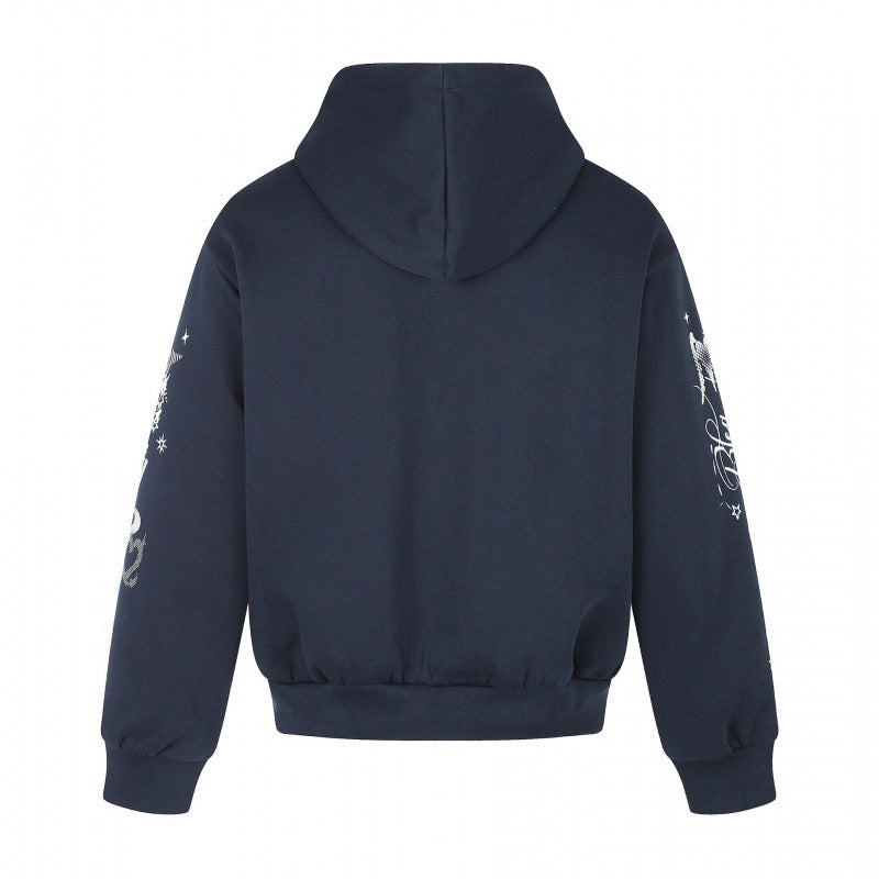 Unisex Oversize-Kapuzenzipjacke mit Allover-Grafikprint, Reißverschluss und geripptem Saum Nord Taschen
