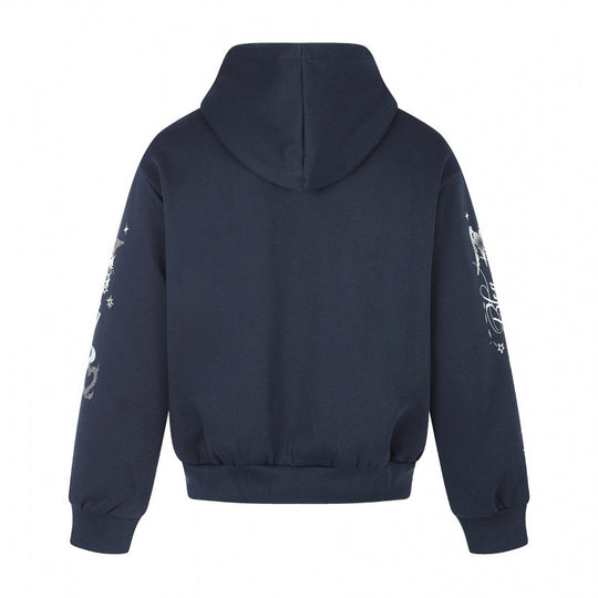 Unisex Oversize-Kapuzenzipjacke mit Allover-Grafikprint, Reißverschluss und geripptem Saum Nord Taschen