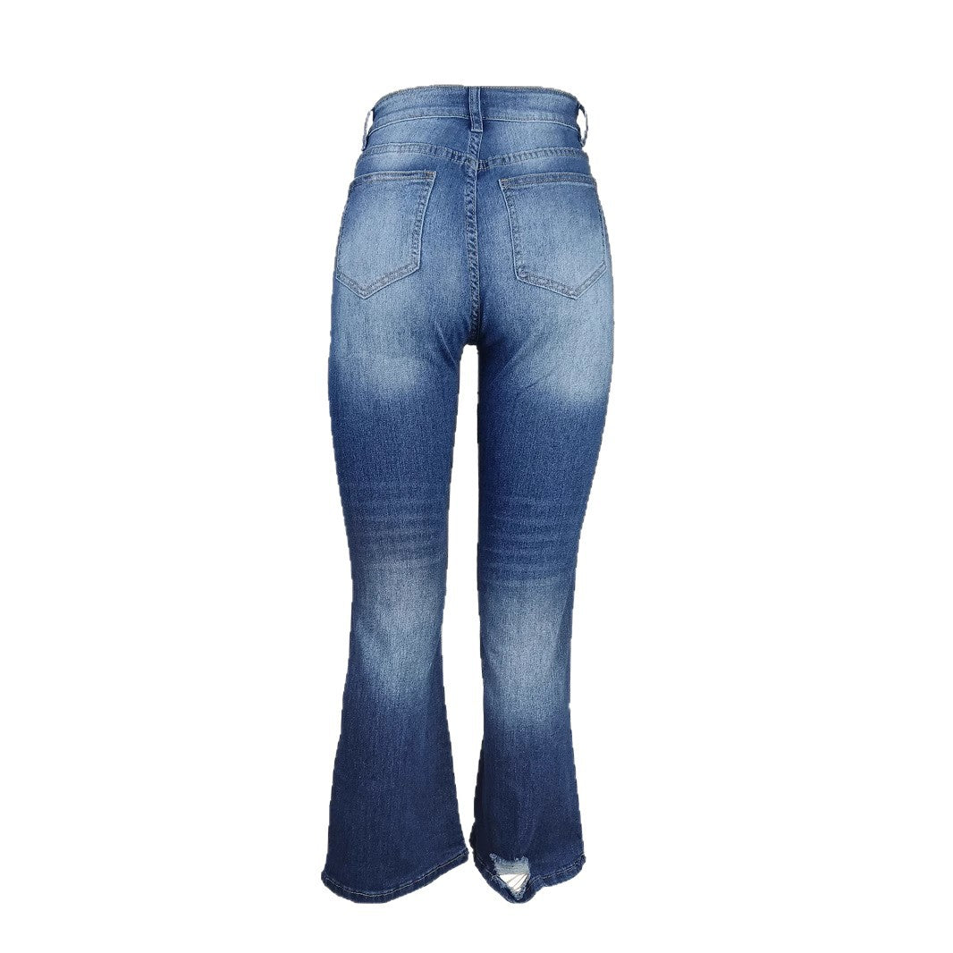 Damen Weite High-Waist Denim-Jeans im Wide‑Leg-Look mit gezielten Destroyed-Details Nord Taschen