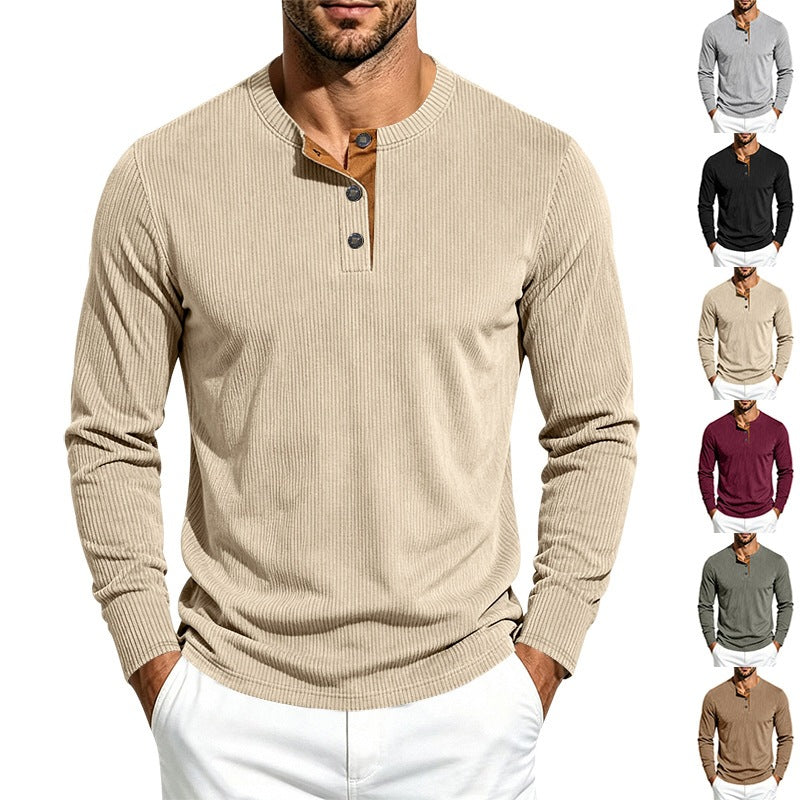 Herren Langärmeliges Rippstrick-Henley-Shirt mit Knopfleiste und Rundhalskragen Nord Taschen