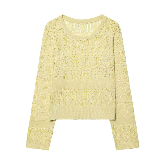Damen Feinstrick-Openwork-Pullover mit Rundhalsausschnitt und filigranem Lochmuster Nord Taschen
