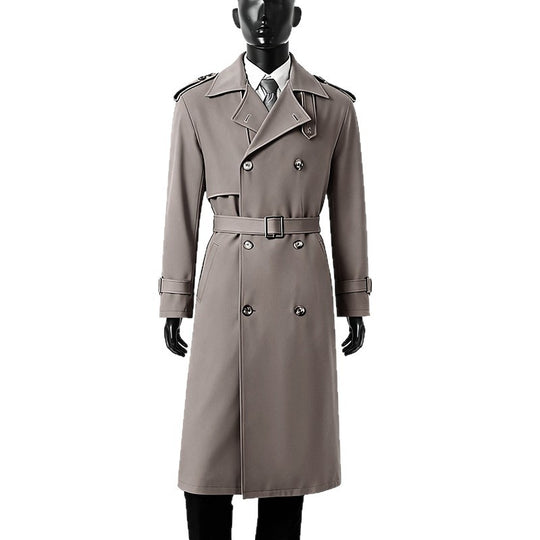 Herren Knielanger doppelreihiger Trenchcoat mit Epauletten, Sturmklappe und Manschettenriegel Nord Taschen