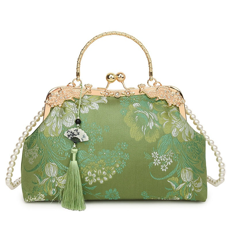 Damen elegante Clutch-Tasche mit floralen Akzenten und perlenbesetztem Tragegriff Nord Taschen