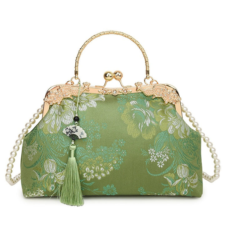 Damen elegante Clutch-Tasche mit floralen Akzenten und perlenbesetztem Tragegriff Nord Taschen