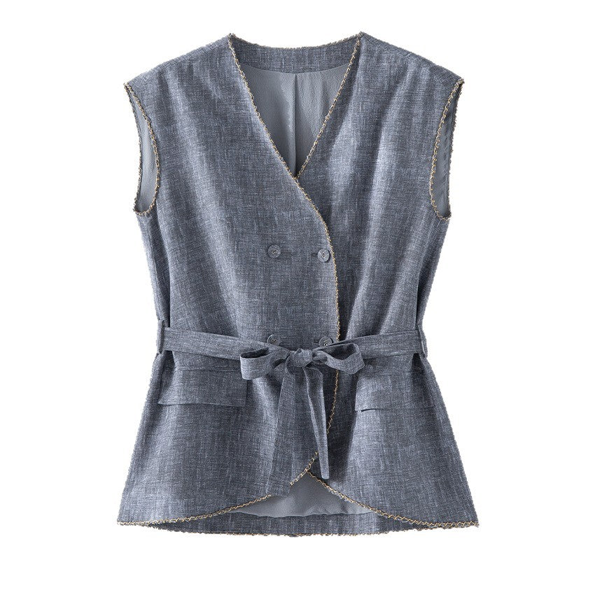 Damen Hochtaillierte Palazzo-Hose aus Leinenmix mit Bundfalten und elastischem Komfortbund Nord Taschen