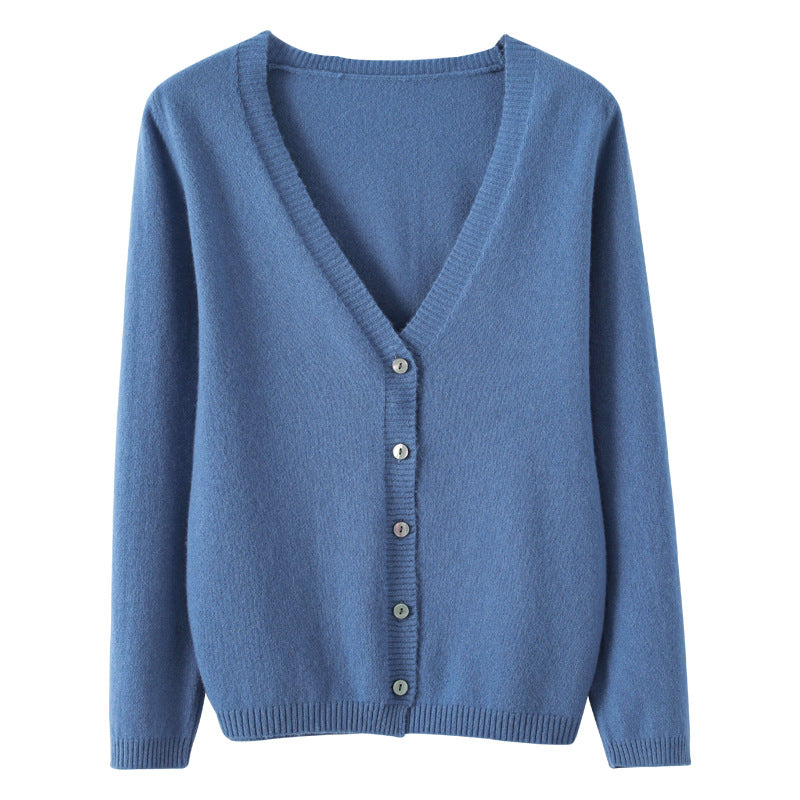 Damen Leichter V‑Ausschnitt-Cardigan aus Kaschmir‑Mix mit feiner Rippkante Nord Taschen