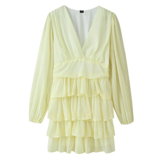 Damen volantiges Chiffon-Minikleid mit tiefem V‑Ausschnitt Nord Taschen