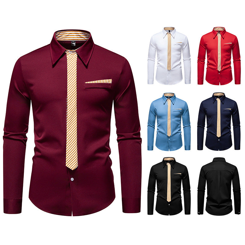 Herren Slim-Fit Businesshemd mit integrierter Krawatten-Optik und Brusttasche Nord Taschen