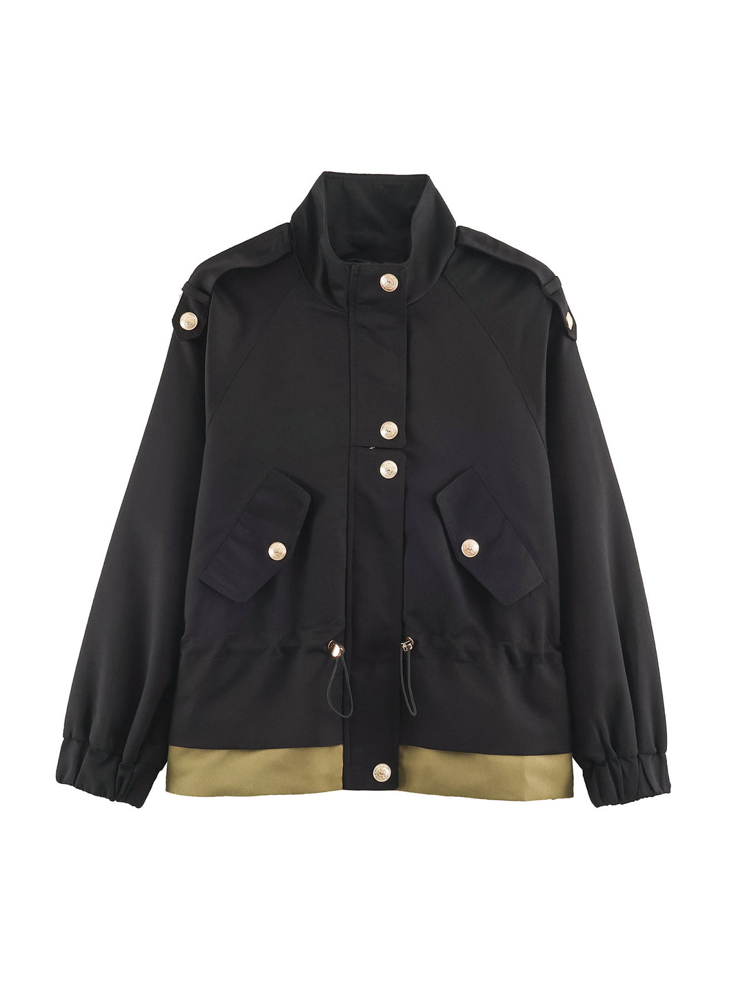 Damen Kurzjacke mit Stehkragen, Tunnelzugtaillierung und Pattentaschen Nord Taschen
