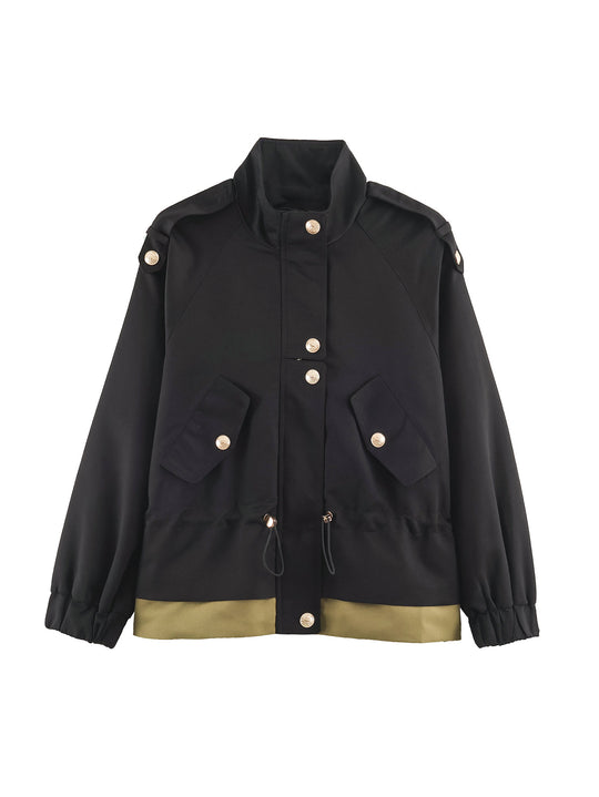 Damen Kurzjacke mit Stehkragen, Tunnelzugtaillierung und Pattentaschen Nord Taschen