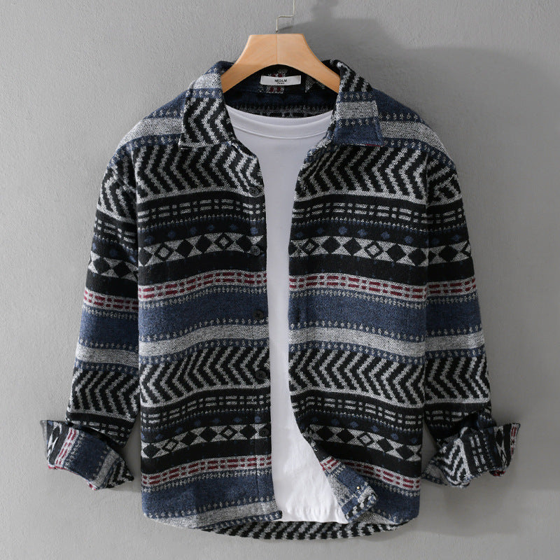 Herren Gestricktes Hemd-Overshirt im geometrischen Muster Nord Taschen