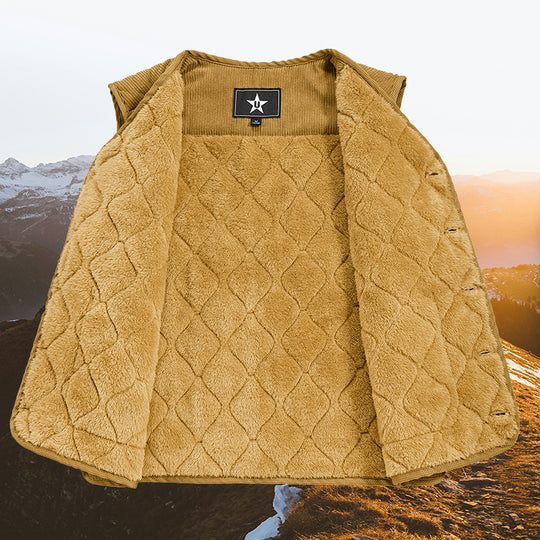 Herren Cord-Quiltweste mit V-Ausschnitt, wattierter Steppstruktur und aufgesetzten Taschen Nord Taschen