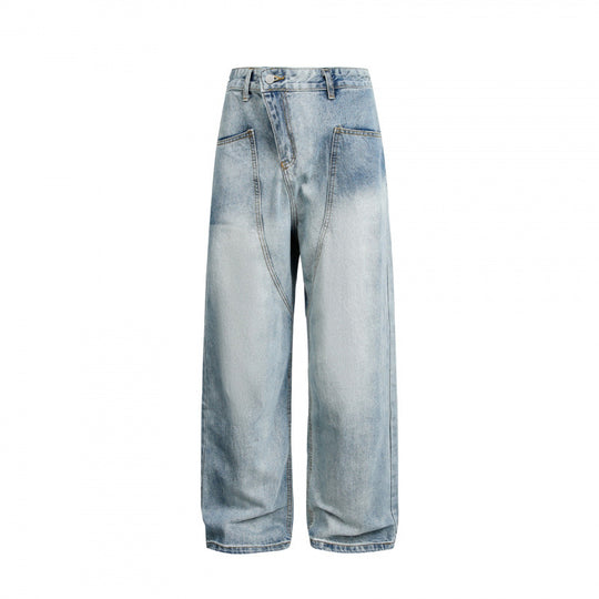 Damen Weite High-Waist Denim-Hose mit geschwungenen Vordertaschen Nord Taschen
