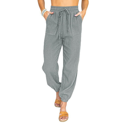 Damen Leichte Leinen-Joggerhose mit Tunnelzug, aufgesetzten Taschen und elastischen Bündchen Nord Taschen