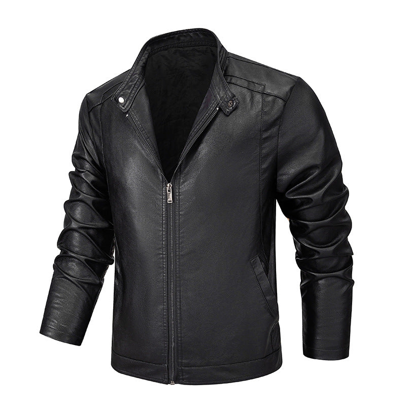Herren Slim-Fit Kunstleder-Reißverschlussjacke mit Stehkragen und Nahtpaneelen Nord Taschen