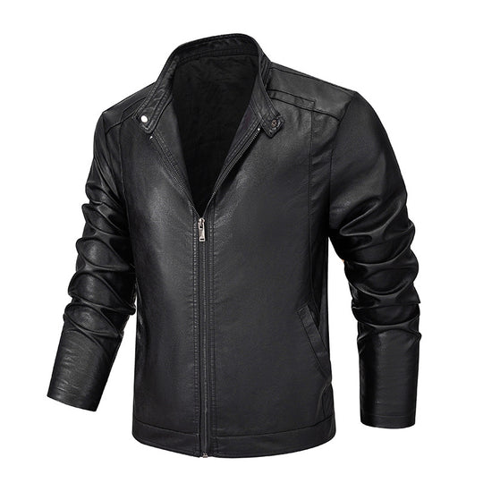Herren Slim-Fit Kunstleder-Reißverschlussjacke mit Stehkragen und Nahtpaneelen Nord Taschen