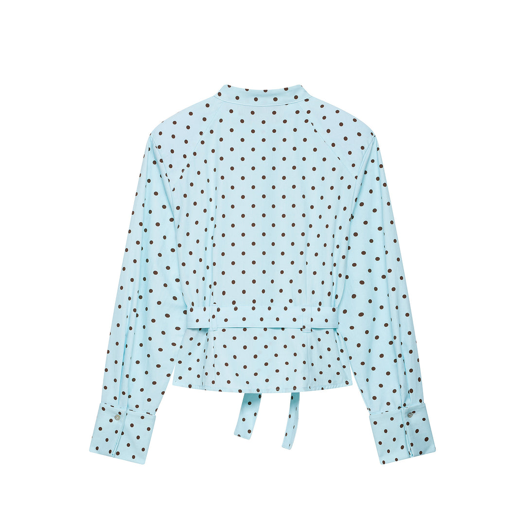 Damen Bluse mit Stehkragen, Bindegürtel und aufgesetzten Brusttaschen Nord Taschen