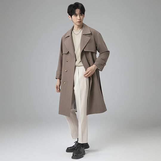 Herren Oversized Doppelreihiger Wollmix-Trenchcoat mit Schalkragen und Überschlagblende Nord Taschen