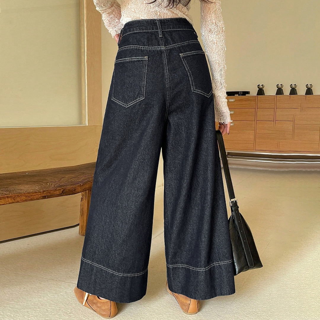 Damen High-Waist Culotte-Jeans aus schwerem Wide-Leg-Denim mit dekorativer Vordernaht Nord Taschen