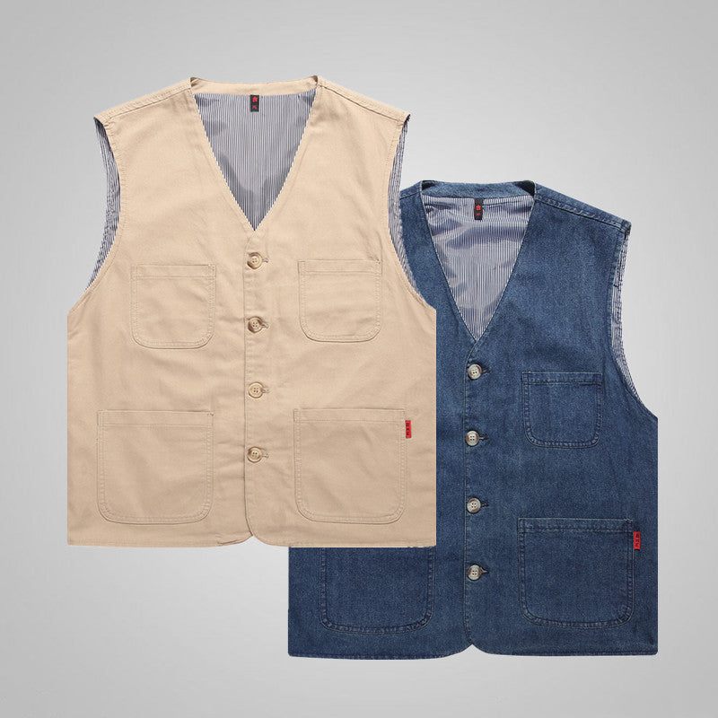 Herren Baumwoll-Canvas-Utility-Weste mit gestreiftem Innenfutter und aufgesetzten Taschen Nord Taschen