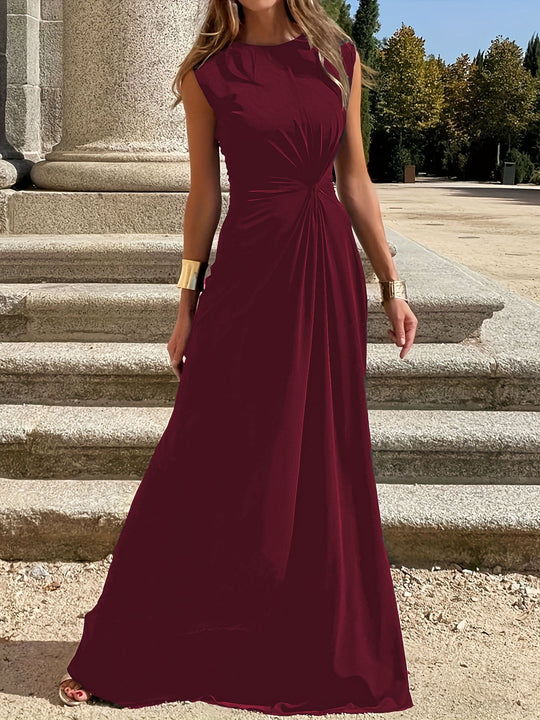 Damen Elegantes Maxikleid mit Raffungen und Rundhalsausschnitt