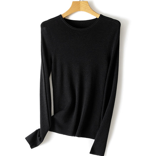 Damen Feiner Feinstrickpullover mit Rundhalsausschnitt und figurnaher Silhouette Nord Taschen