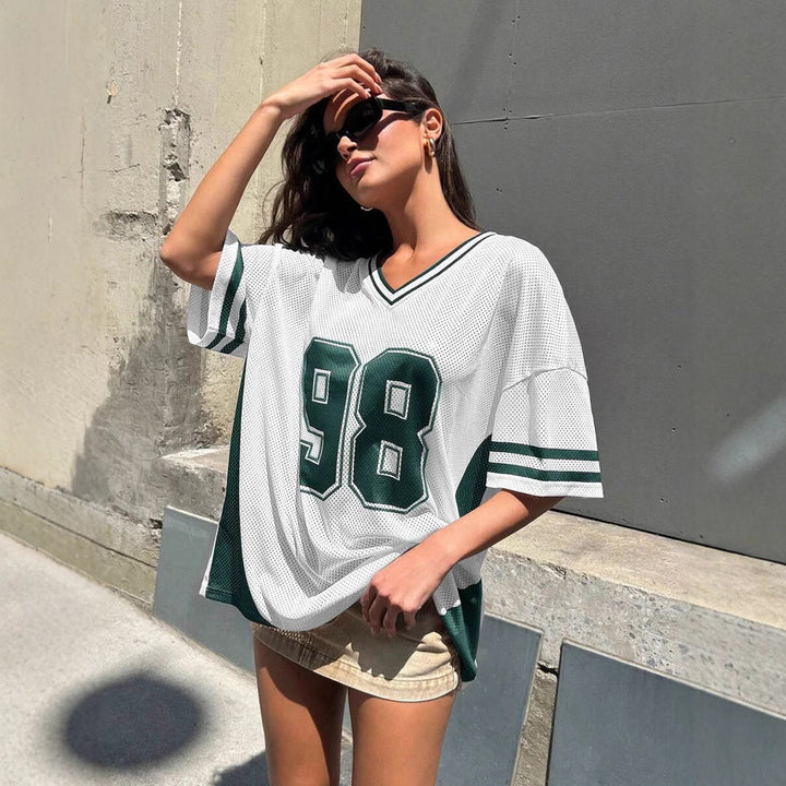 Damen Sportliches Fußballtrikot mit luftiger Netzstruktur und V-Ausschnitt