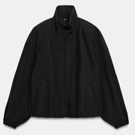 Damen Leichte Oversize-Windjacke im Bomberstil mit hohem Stehkragen und Kordelzug Nord Taschen