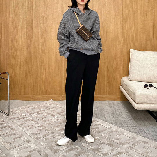 Damen Oversized Sweatjacke mit Kapuze und modernem Houndstooth-Muster Nord Taschen