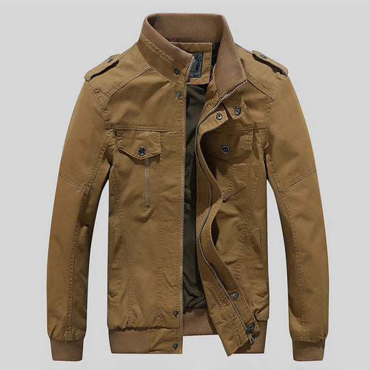 Herren Urbaner Canvas-Pilotblouson mit verstärkten Schultern, Stehkragen und verdecktem Reißverschluss Nord Taschen