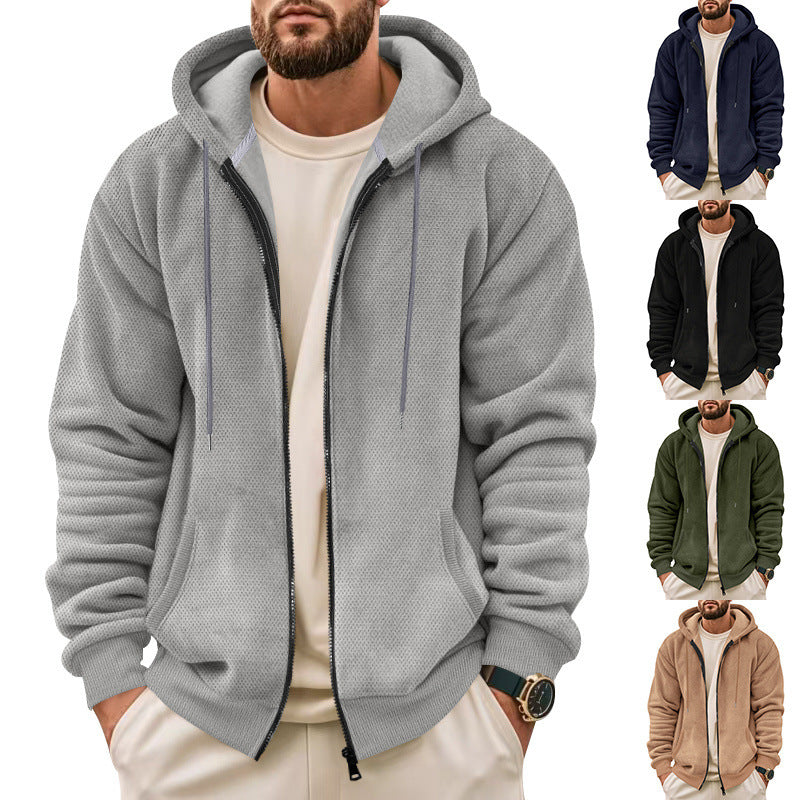 Herren Strukturiertes Kapuzen-Sweatshirt mit Vollzip, Seitentaschen und Rippbündchen Nord Taschen