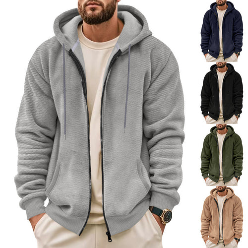 Herren Strukturiertes Kapuzen-Sweatshirt mit Vollzip, Seitentaschen und Rippbündchen Nord Taschen