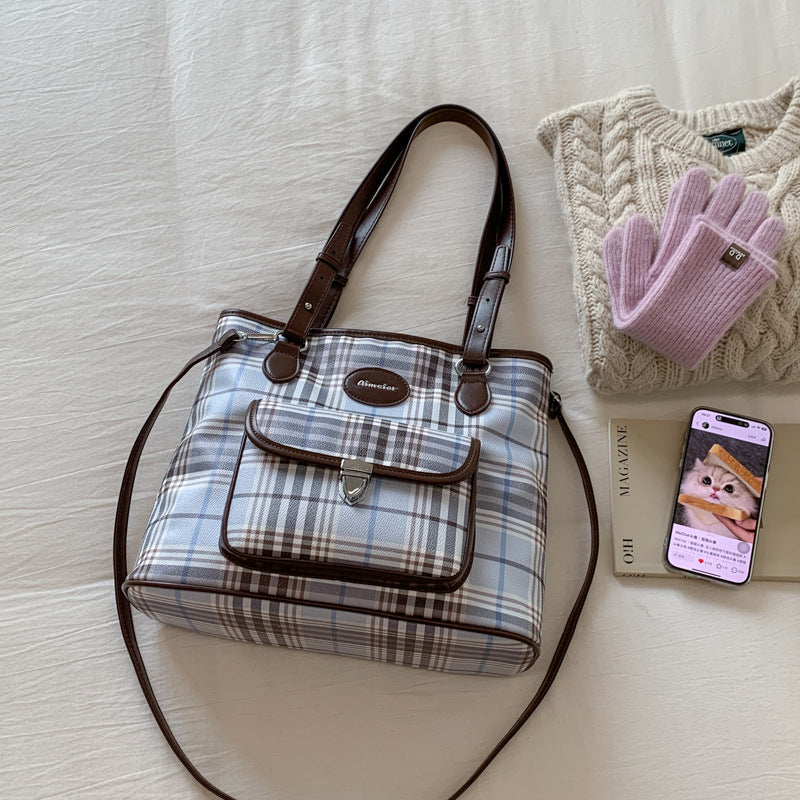 Damen modische Freizeit-Shopper-Tasche mit auffälligem Karomuster Nord Taschen