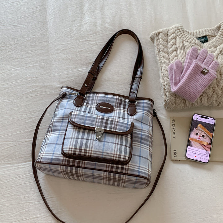 Damen modische Freizeit-Shopper-Tasche mit auffälligem Karomuster Nord Taschen