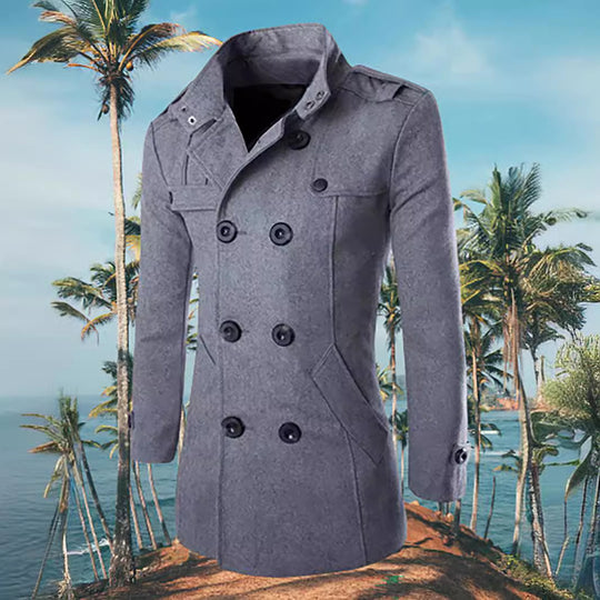 Herren Doppelreihiger Cabanmantel mit Stehkragen, Schulterklappen und taillierter Silhouette Nord Taschen