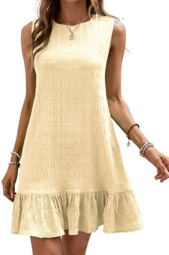 Damen lässiges Kleid mit Rüschensaum und strukturiertem Stoff
