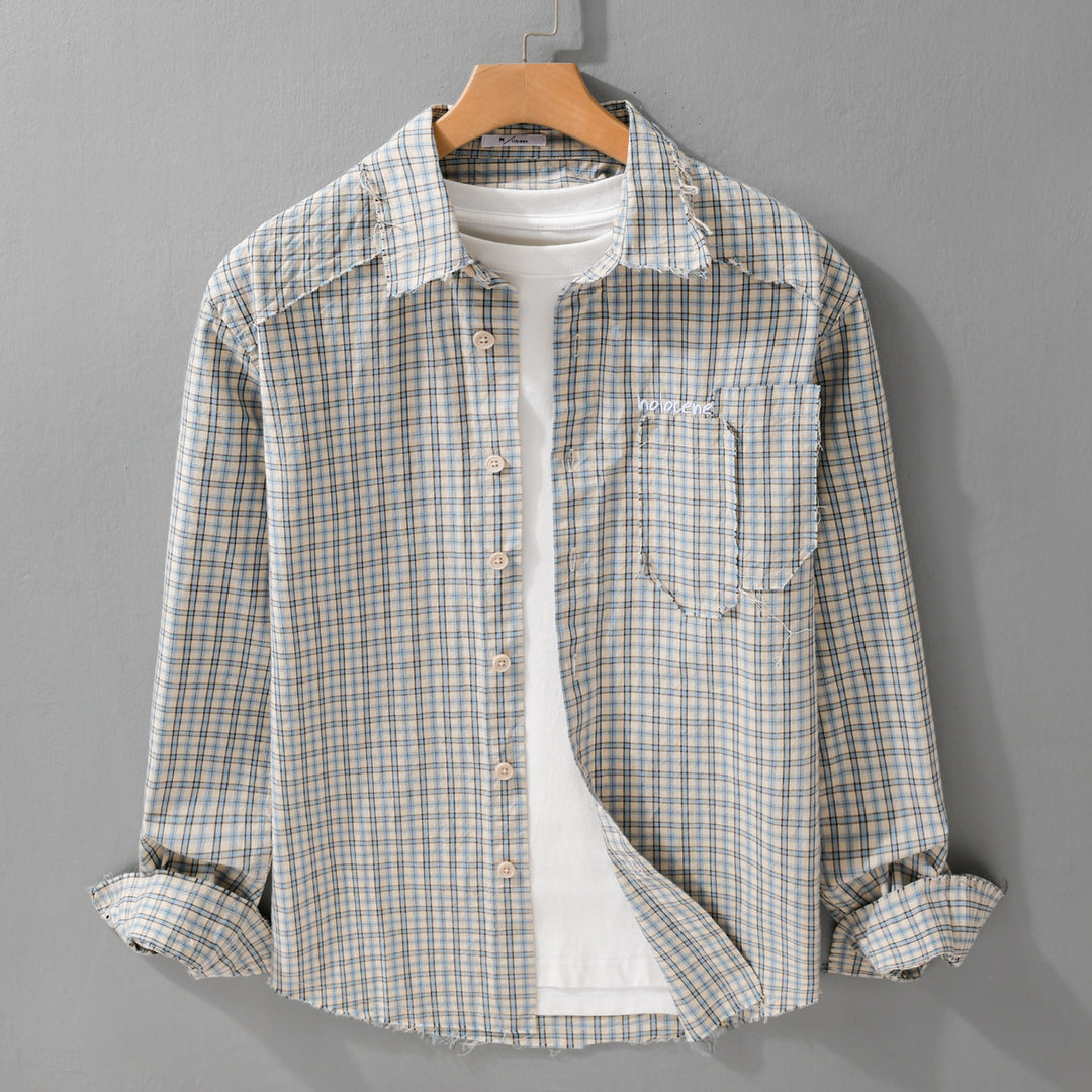 Herren Karo-Overshirt mit fransigem Saum, Brusttasche und Relaxed-Fit Nord Taschen