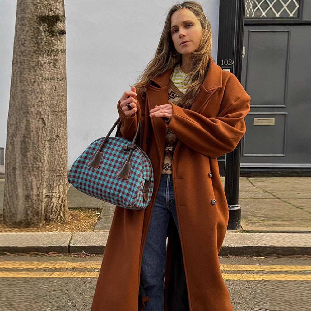 Damen Maxilanger doppeltreihiger Mantel mit Oversize-Silhouette Nord Taschen