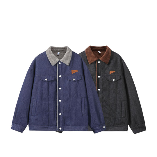 Herren Gefütterter Denim‑Blouson mit Teddykragen, Druckknopffront und Utility‑Taschen Nord Taschen