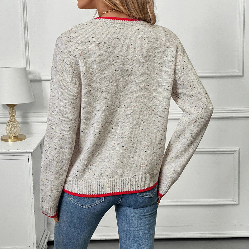Damen Kurzgeschnittener Bouclé-Cardigan mit Kontrastbündchen und dekorativen Herzknöpfen Nord Taschen