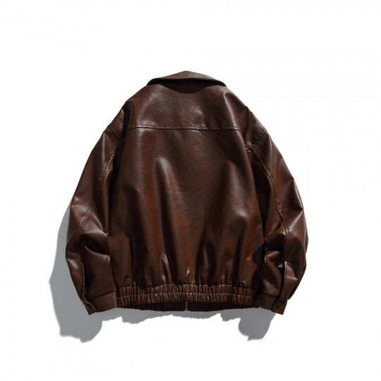 Herren Kurz geschnittene Boxy-Lederoptik Blousonjacke mit Hemdkragen, Frontreißverschluss und elastischem Saum Nord Taschen