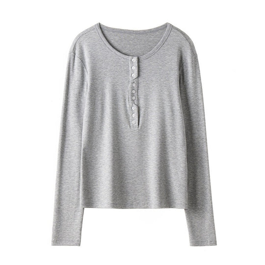 Damen Langärmeliges Henley-Shirt aus feinem Jersey mit dekorativer Knopfleiste Nord Taschen