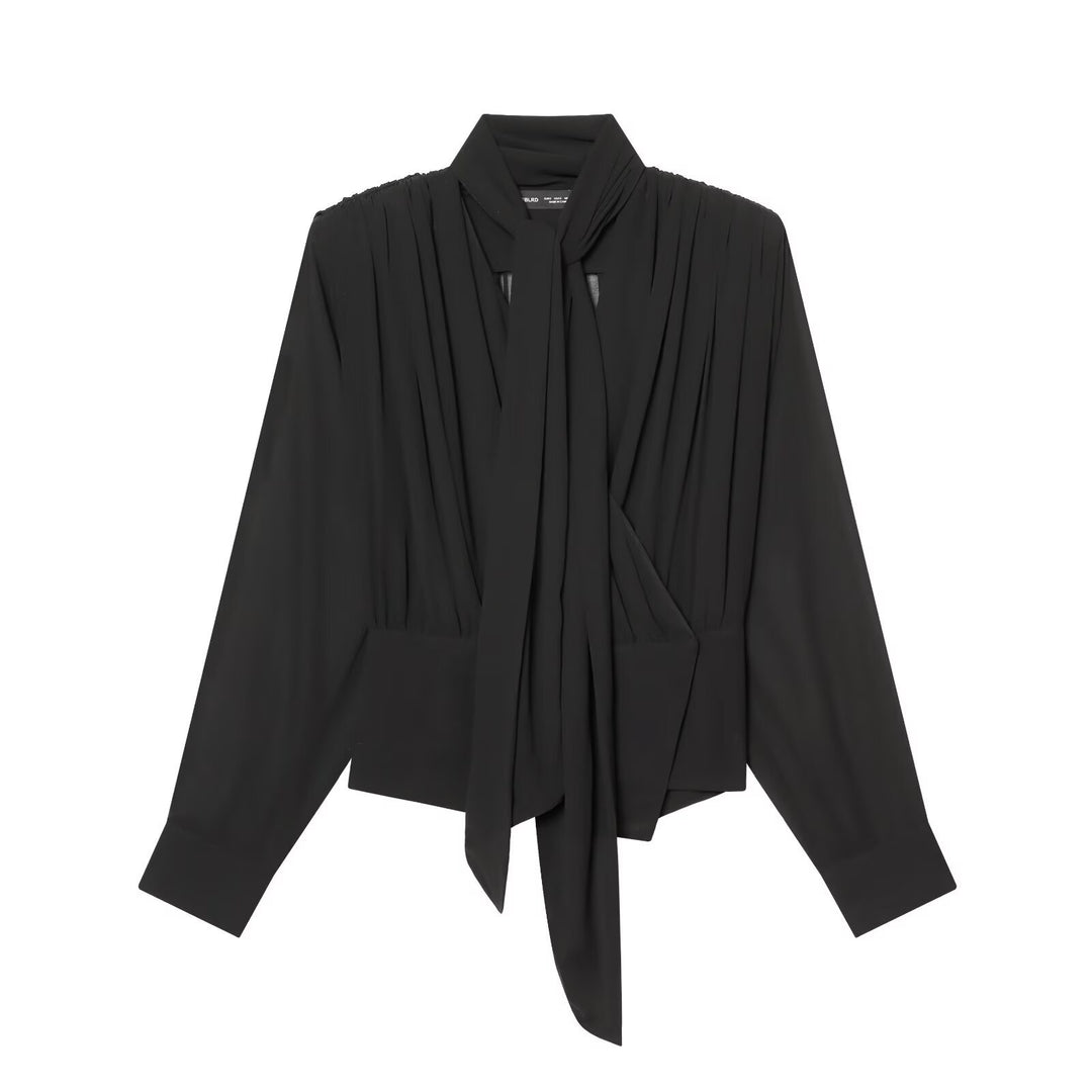 Damen Bindebluse mit Plissee-Details und Schluppe Nord Taschen