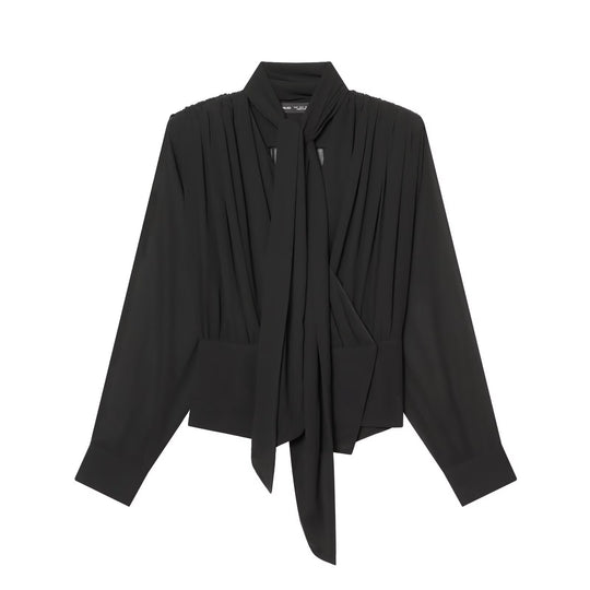 Damen Bindebluse mit Plissee-Details und Schluppe Nord Taschen